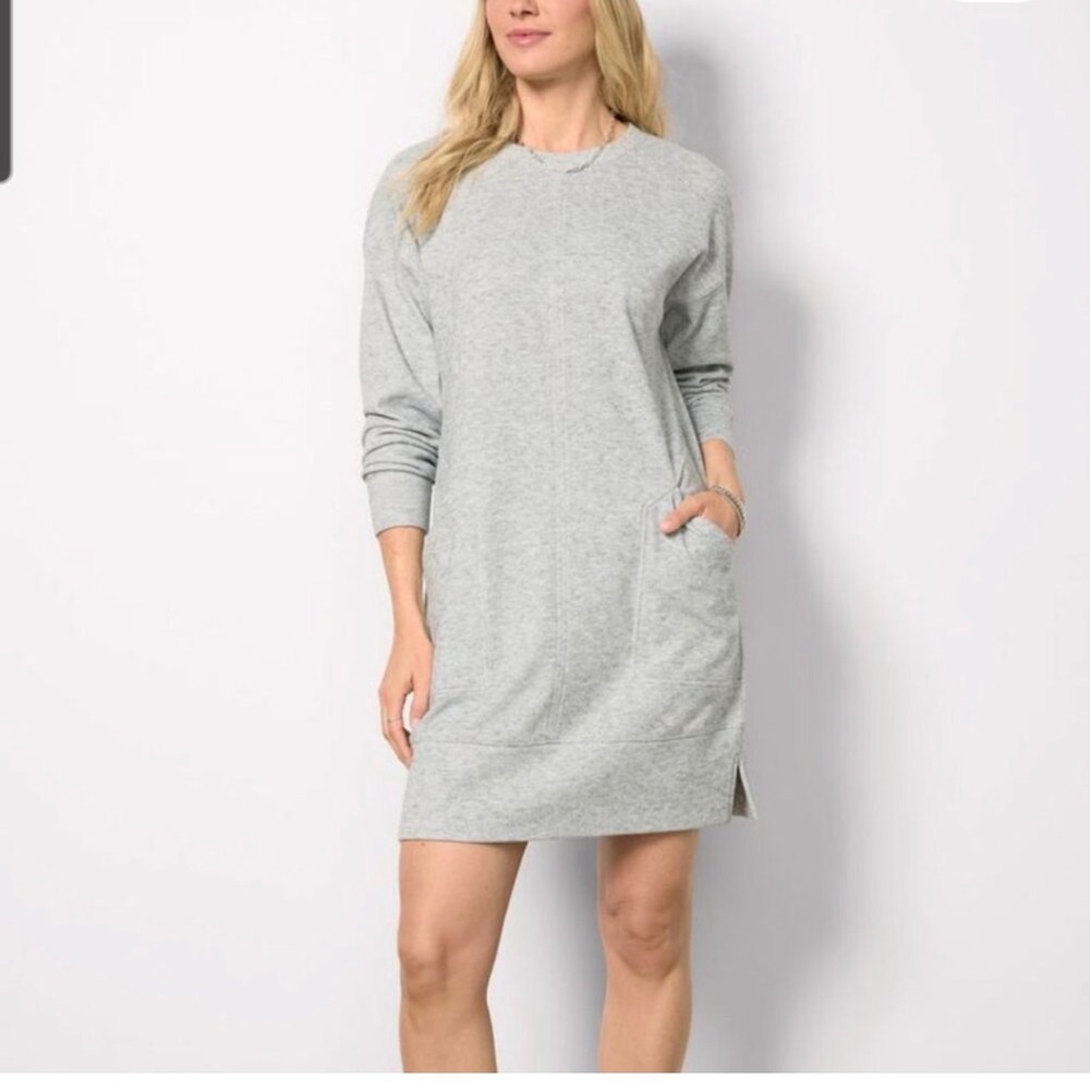 Evereve Rhodes Dress Gray Heathered Sweatshirt Dress Long Sleeve Pockets Small